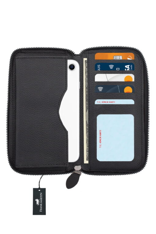 Telefon Bölmeli Unisex Kartlıklı Telefonluk Deri Uzun Portföy Siyah Cüzdan - Görsel 4