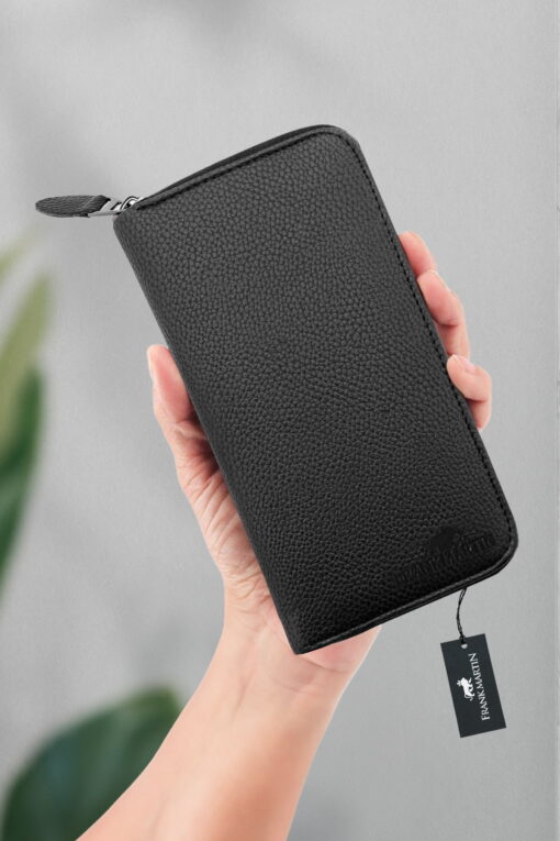 Telefon Bölmeli Unisex Kartlıklı Telefonluk Deri Uzun Portföy Siyah Cüzdan