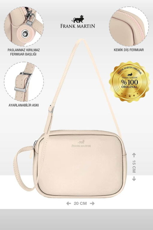 Kadın Urban Çapraz Askılı Fermuarlı Model Omuz Çantası Krem - Görsel 4