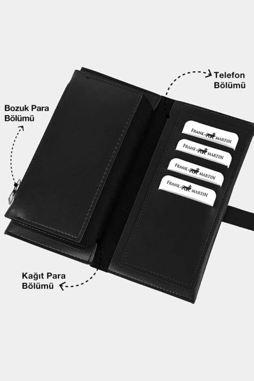 Telefon Kağıt Para ve Bozuk Para Bölmeli Portföy Kadın Cüzdan Siyah - Görsel 3