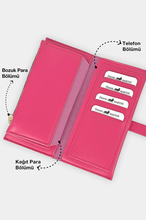 Telefon Kağıt Para ve Bozuk Para Bölmeli Portföy Kadın Cüzdan Pembe - Görsel 3