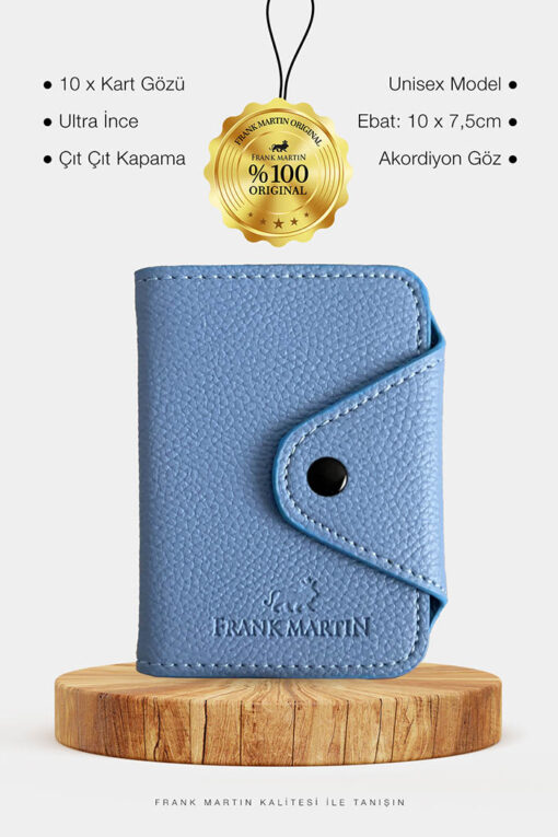 İnce Model 10 Kartlık Bölmeli Çıt Çıtlı Çok Gözlü Akordiyon Mavi Kartlık - Görsel 7